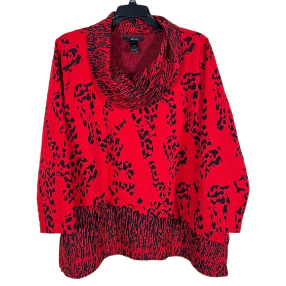 Ali Miles Tops - Ali Miles Art to Wear Textured Asymmetrical Animal Print Tunic Top 2X Red Black